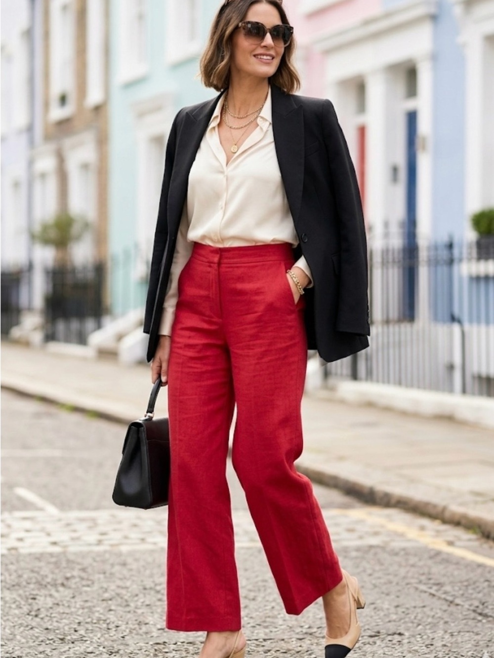 Zara Red High-Waist Wide-Leg Pants
